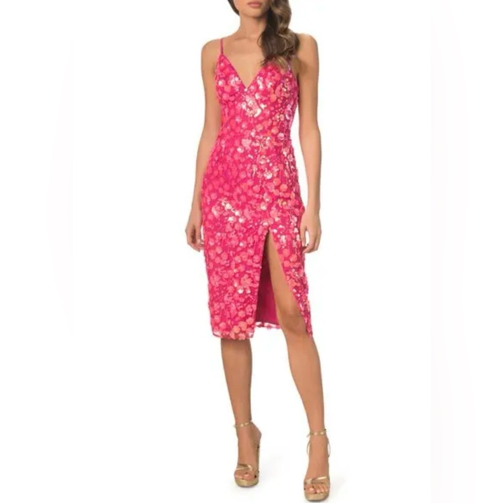 New Dress the Population Anastasia Sequin Floral Cocktail Midi Dress Small